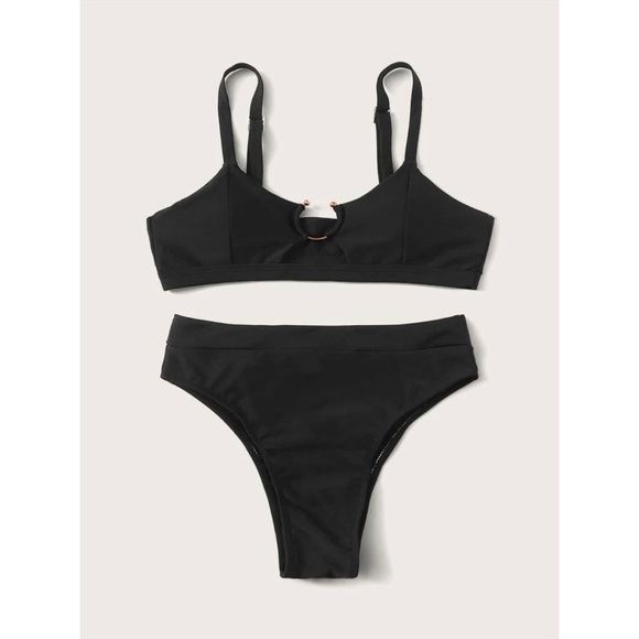 Black high waisted cutout ring loop bikini swim - Picture 3 of 3